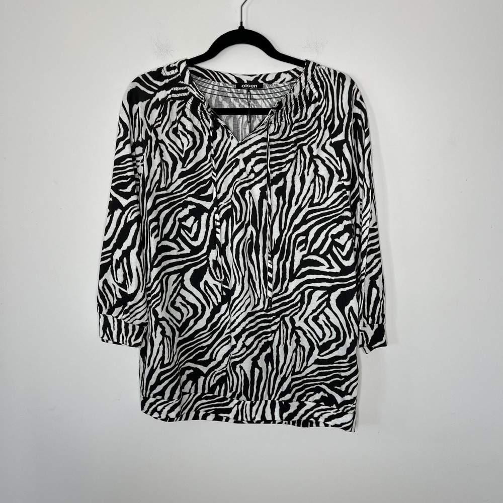 Olsen Shirt Womens 12 Black White Zebra Print Clara Relaxed Fit Tencel Modal